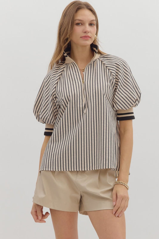 Retro Collar Stripe Top