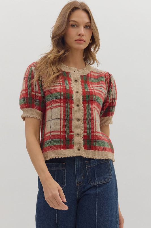 Plaid Puff Sleeve Sweater