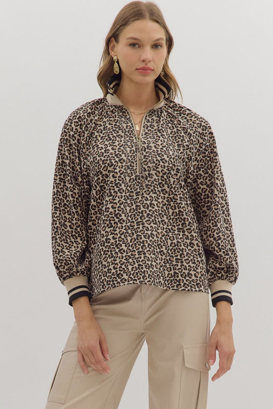 Leopard  Mock Neck Top