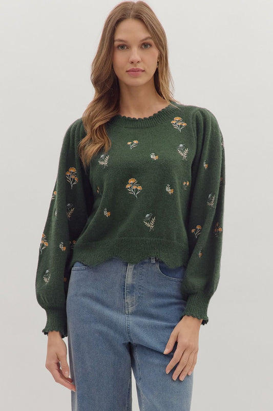 Scallop Embroidered Sweater