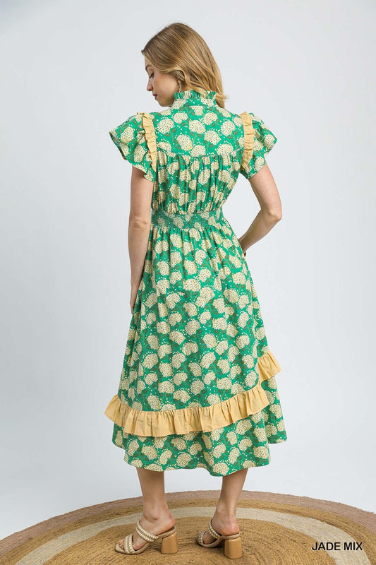 Print Ruffle Detail Dress