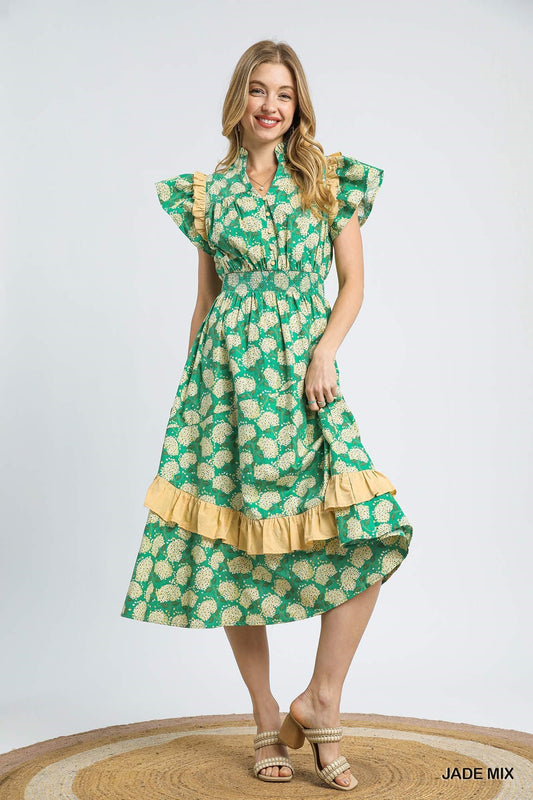Print Ruffle Detail Dress