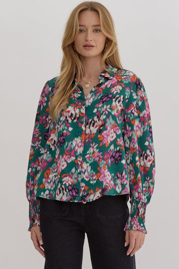 Satin Floral Button Up