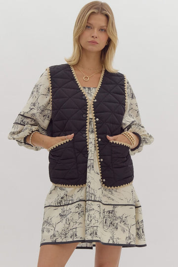 Quilted Vest with Scalloped Trim