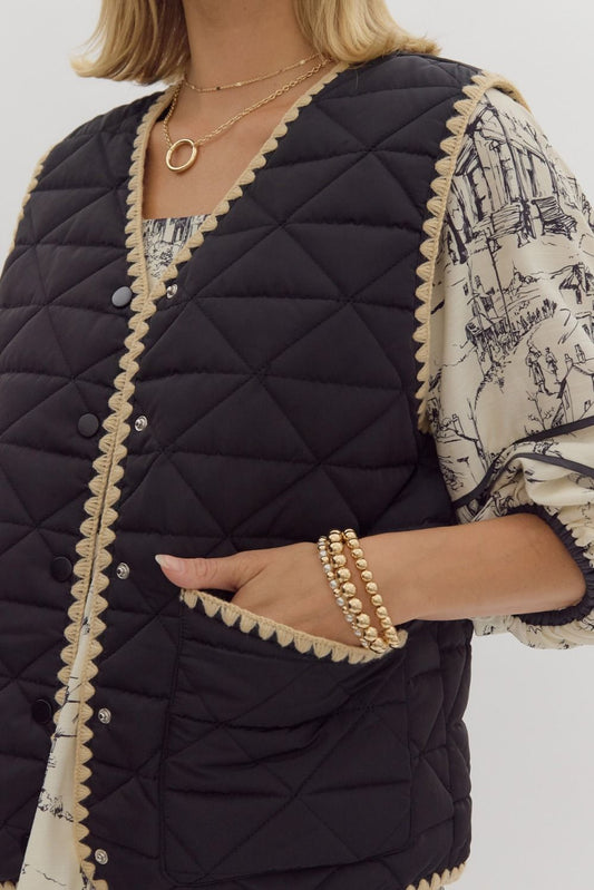 Quilted Vest with Scalloped Trim