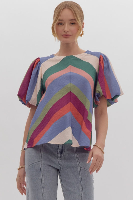 Color Block Puffy Sleeve Top