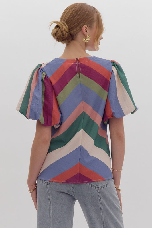 Color Block Puffy Sleeve Top