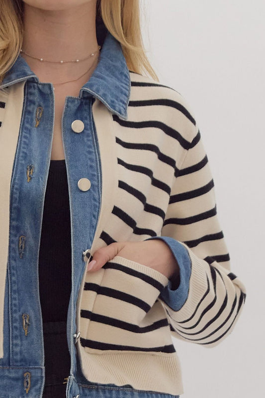 Striped Knit Demin Cardigan