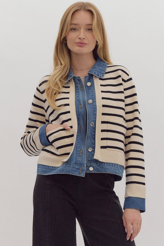 Striped Knit Demin Cardigan