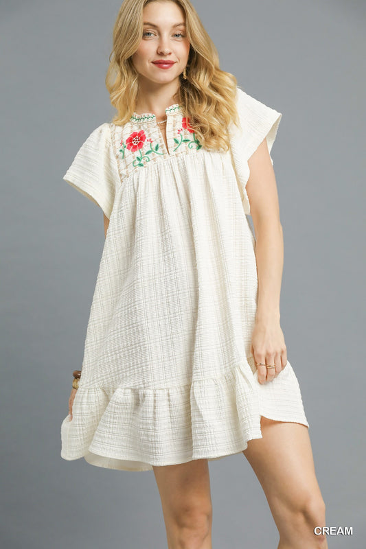 Cream Embroidered Dress