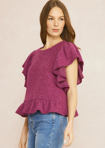 Ribbed Crop Top with Ruffle
