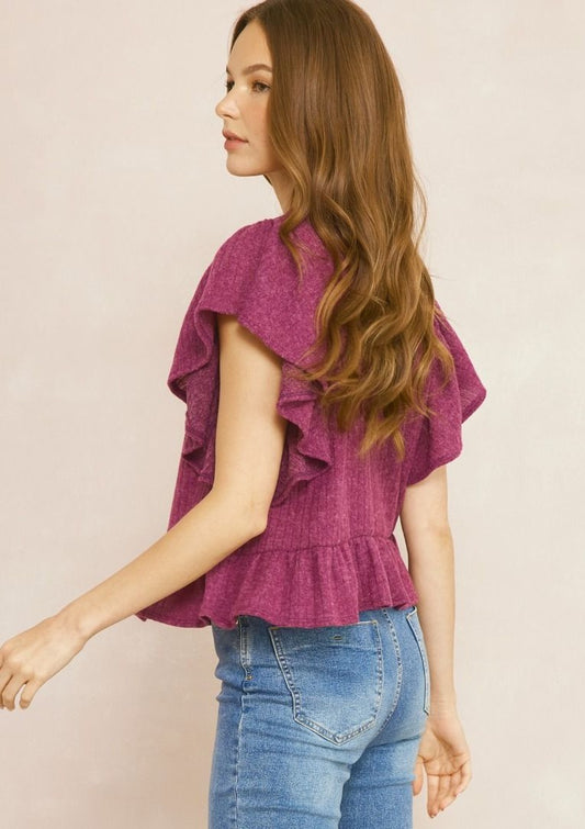 Ribbed Crop Top with Ruffle