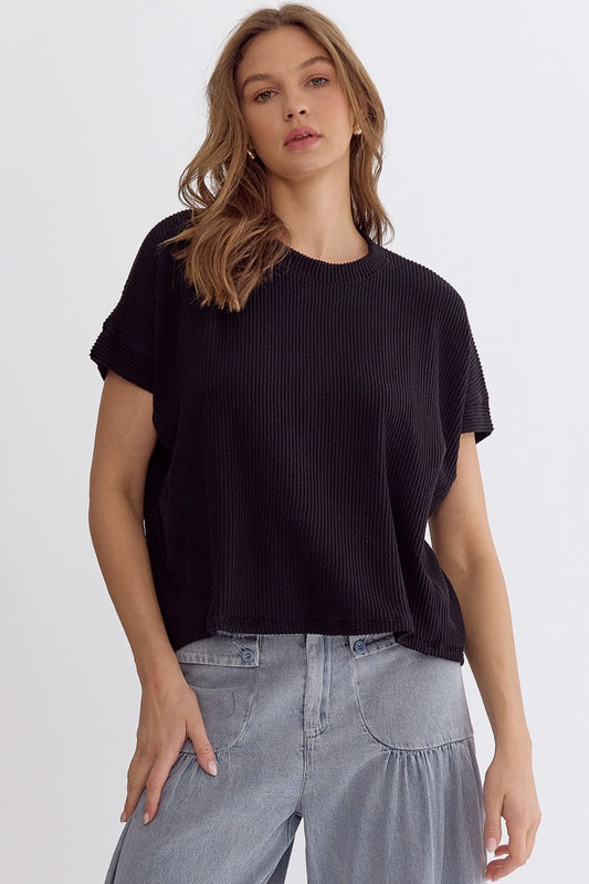 Ribbed Top with Asymmetrical Hem