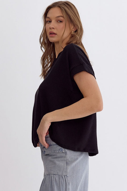 Ribbed Top with Asymmetrical Hem