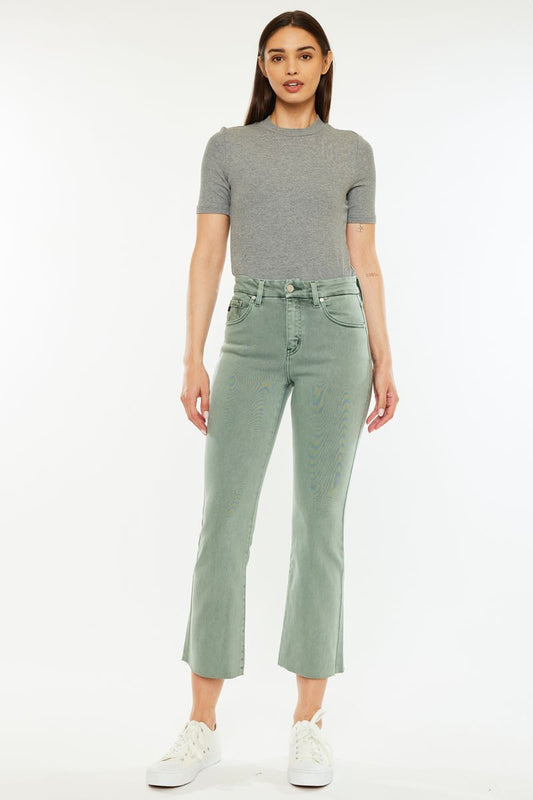 Dark Olive Cropped Bootcut Jeans