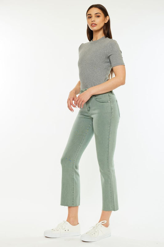 Dark Olive Cropped Bootcut Jeans