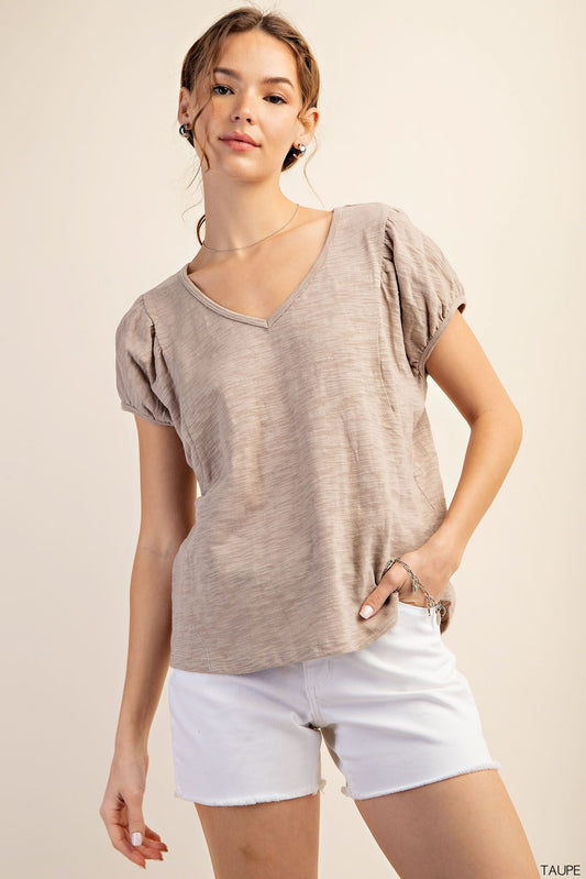 Puff Sleeve V-neck Top