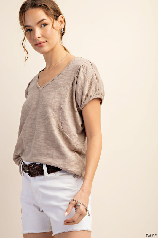 Puff Sleeve V-neck Top