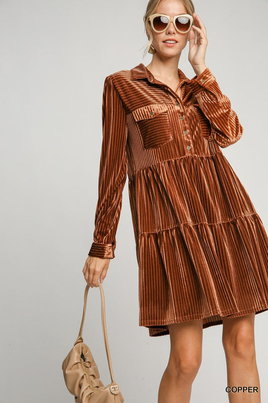 Texture Collared Button Down Dress