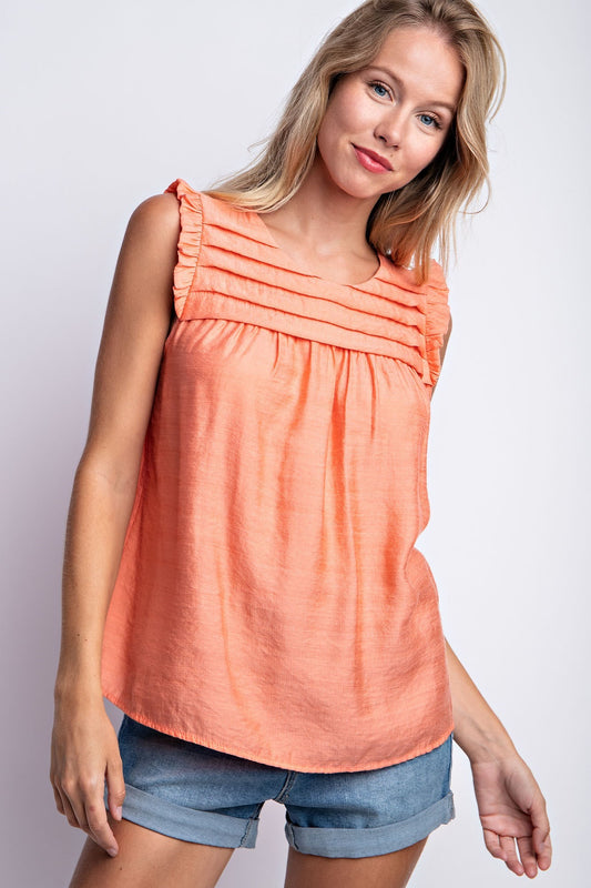Pleated Chest Solid Top