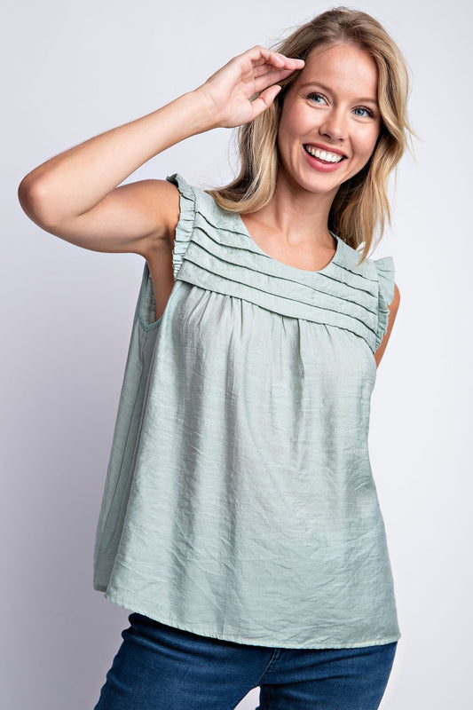 Pleated Chest Solid Top