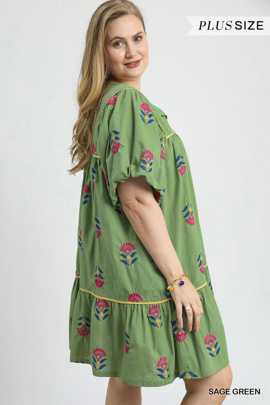 Embroidered Tiered Dress