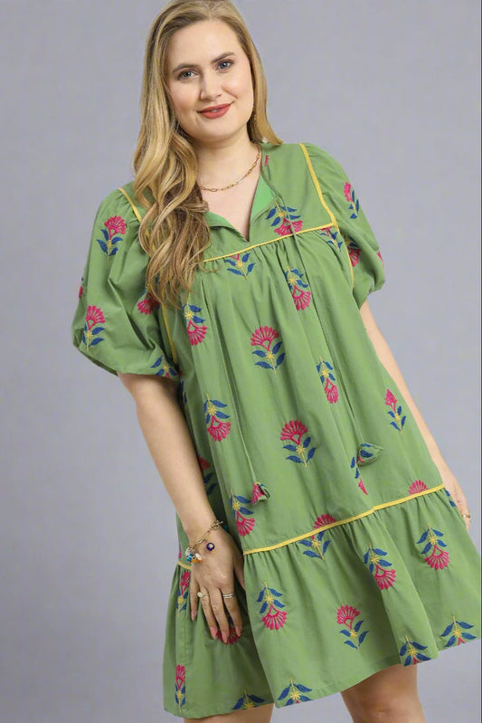 Embroidered Tiered Dress