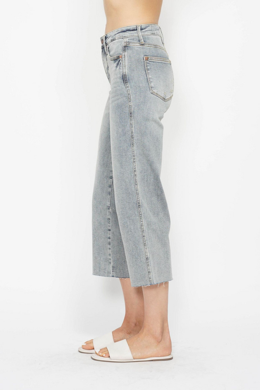 Judy Blue Tummy Control Raw Hem Crop Wide Leg