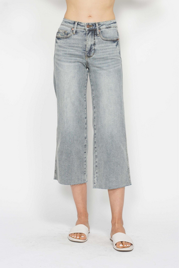 Judy Blue Tummy Control Raw Hem Crop Wide Leg