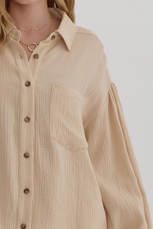 Textured Long Sleeve Button Up