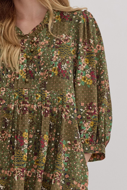 Floral Dress with Pleat Detail