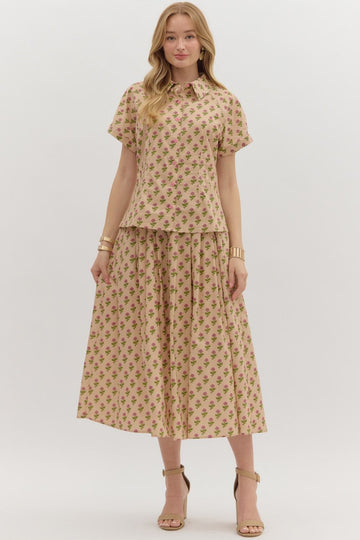Floral Pleated Skirt