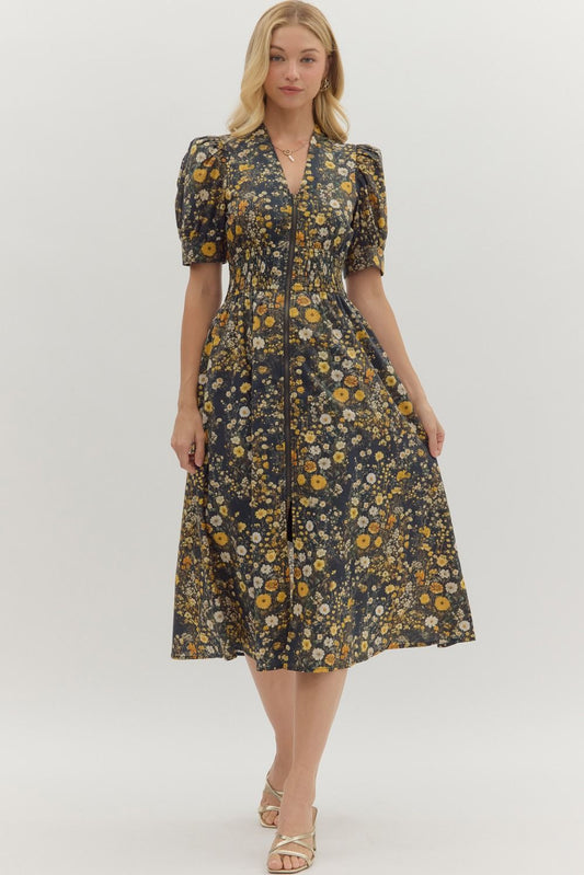 Floral Puff Shoulder Dress