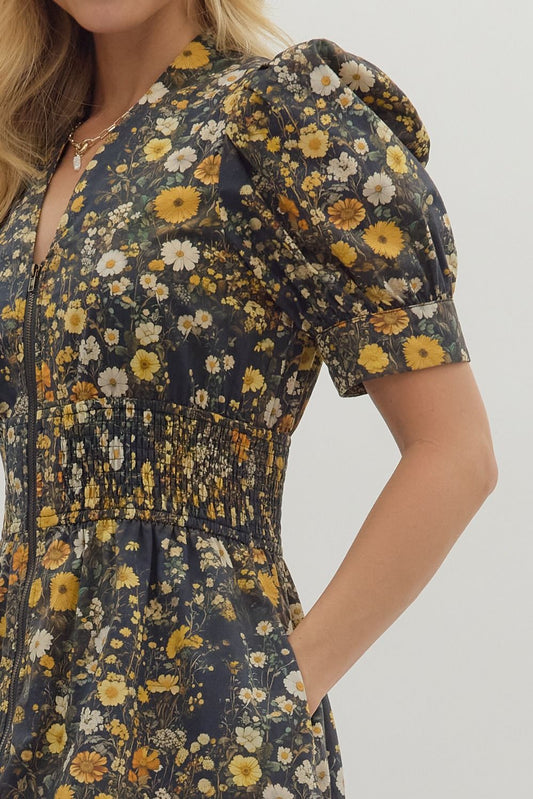 Floral Puff Shoulder Dress