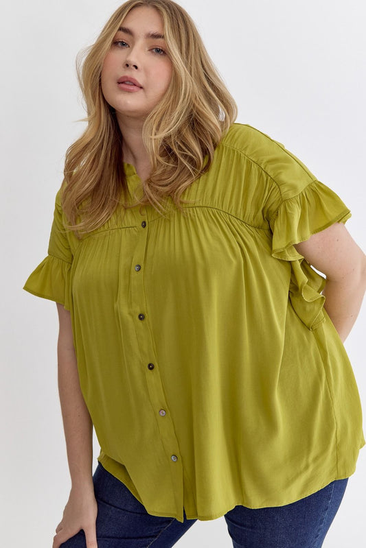 Lightweight Solid Button Up Top