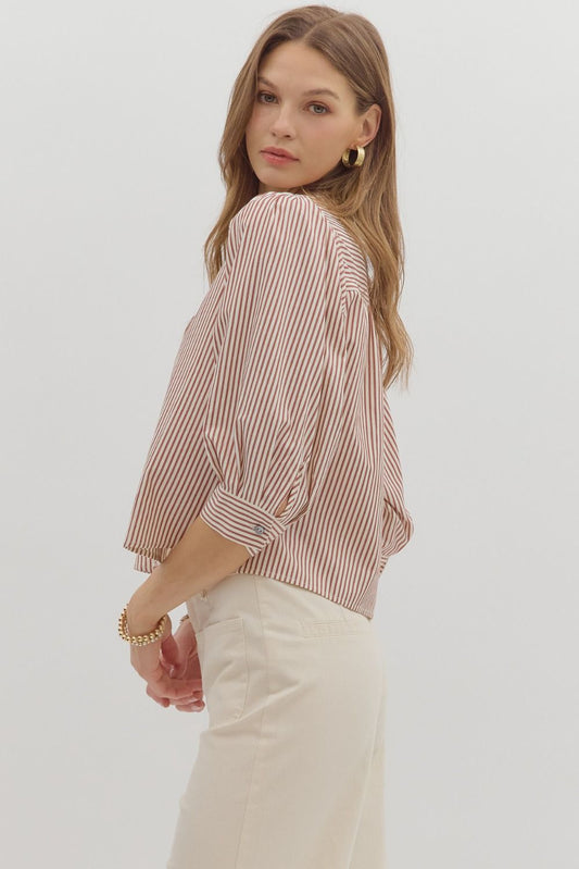 Stripe V Neck Top