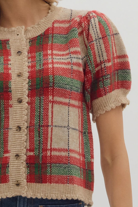 Plaid Puff Sleeve Sweater