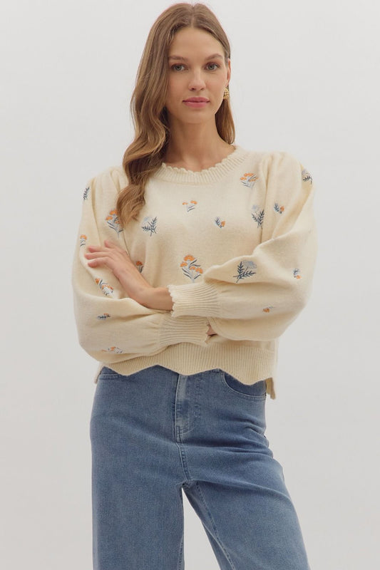 Scallop Embroidered Sweater