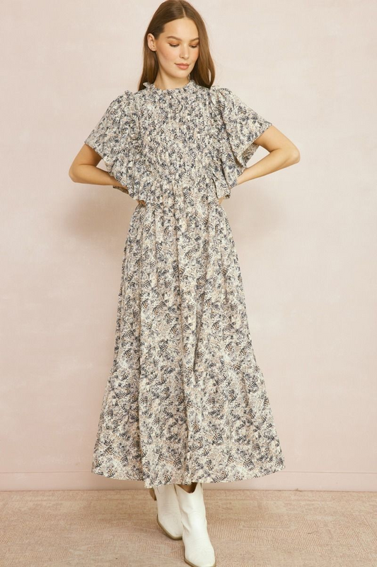 Floral Maxi Dress with Pleat Detail