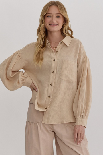 Textured Long Sleeve Button Up