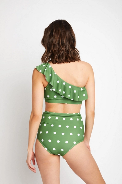 One Shoulder High Waisted Bikini in Olive
