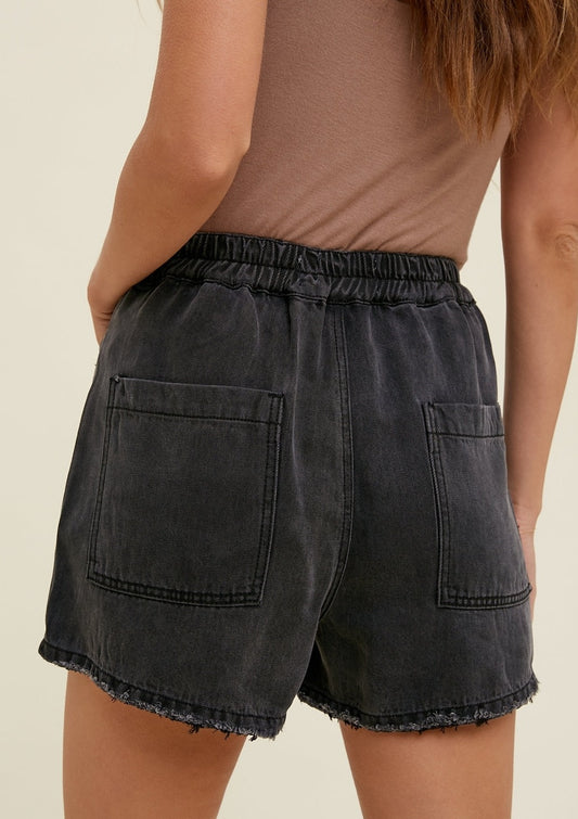 Tencel Shorts with Raw Edge Detail