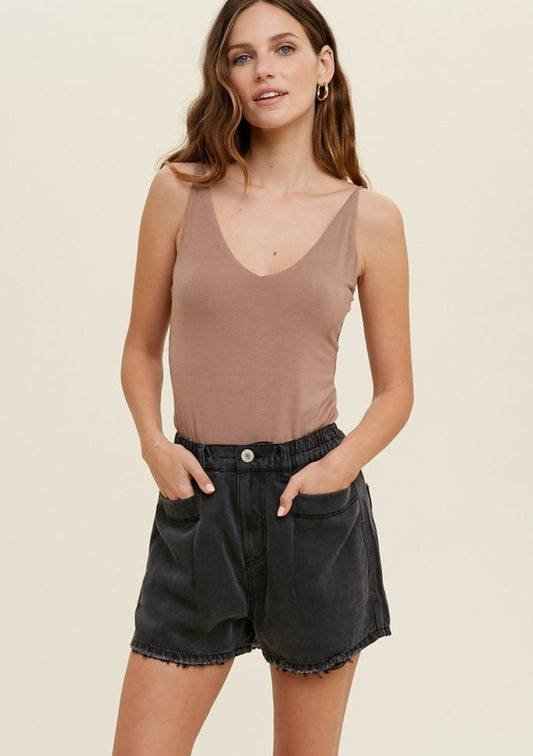 Tencel Shorts with Raw Edge Detail