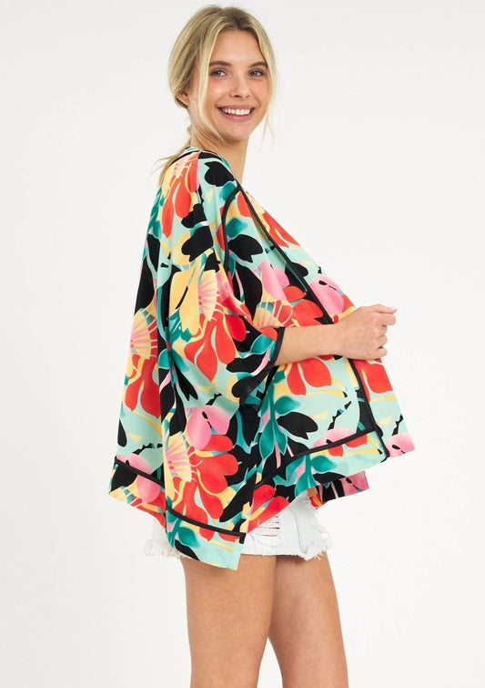 Floral Print Short Kimono